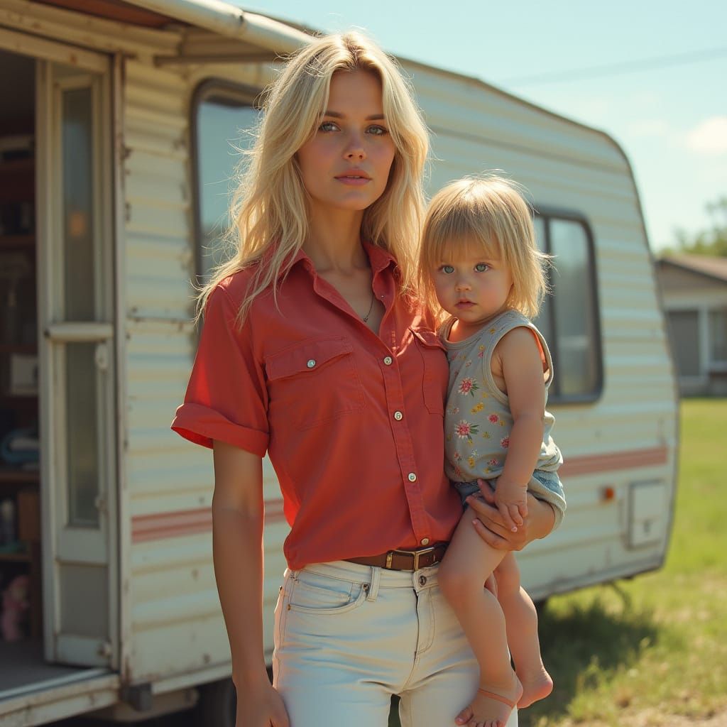 Hyper Realistic Portrait of a Young Mother with Toddler