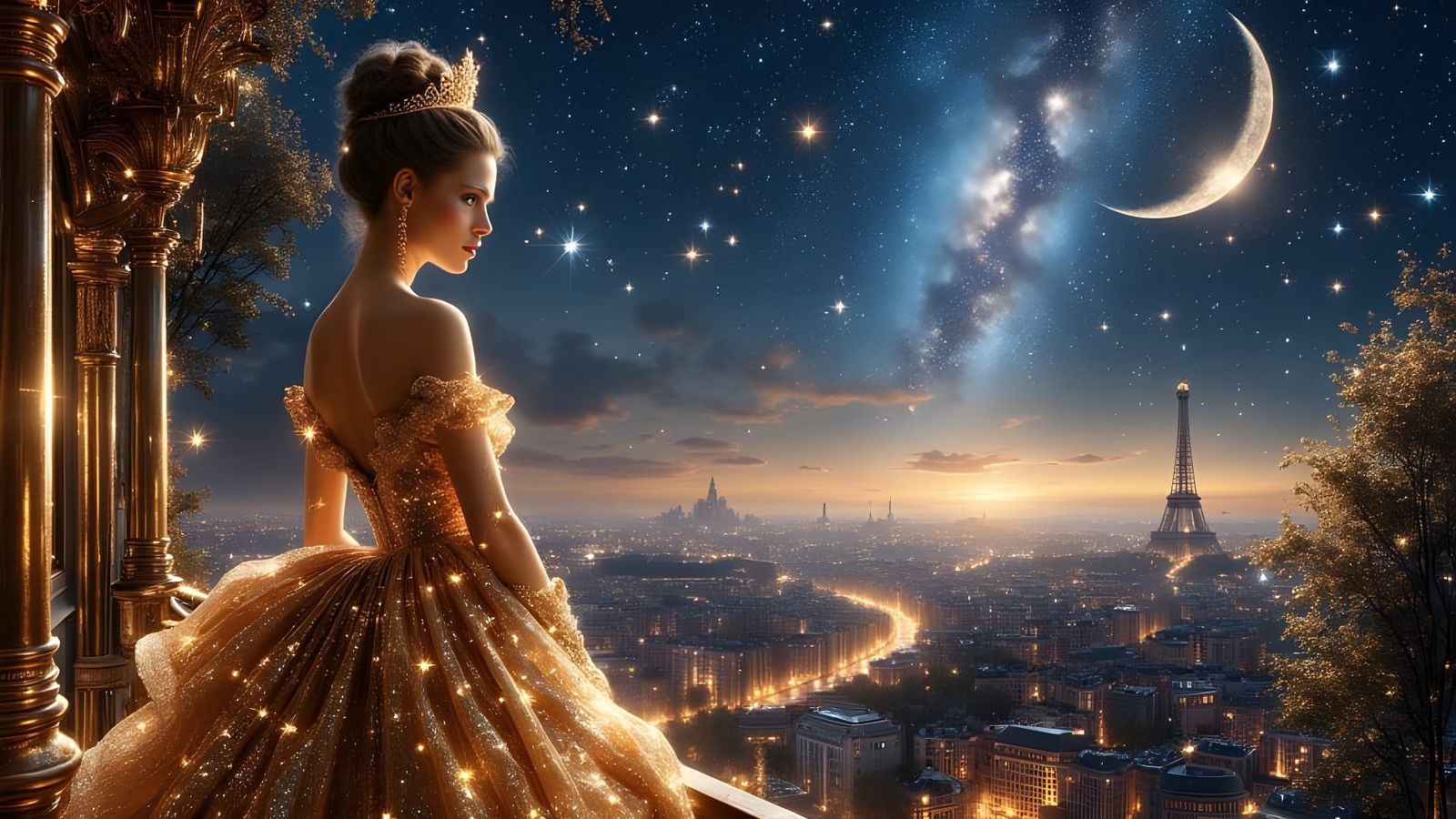 Celestial Marie Antoinette Over Paris in Rococo Style