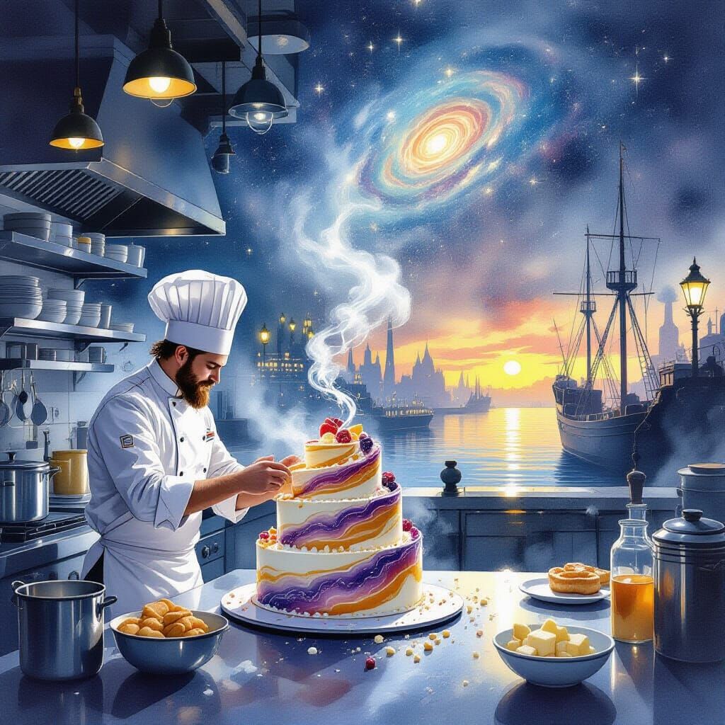 Space Pastry Chef Decorating Nebula Cake