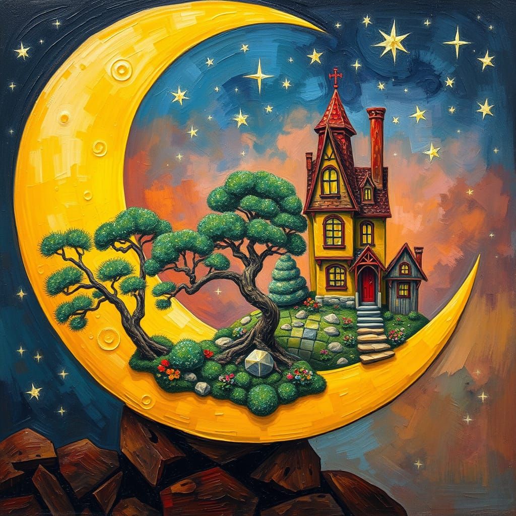 Dreamy Moonlit Garden in Neo-Expressionist Style
