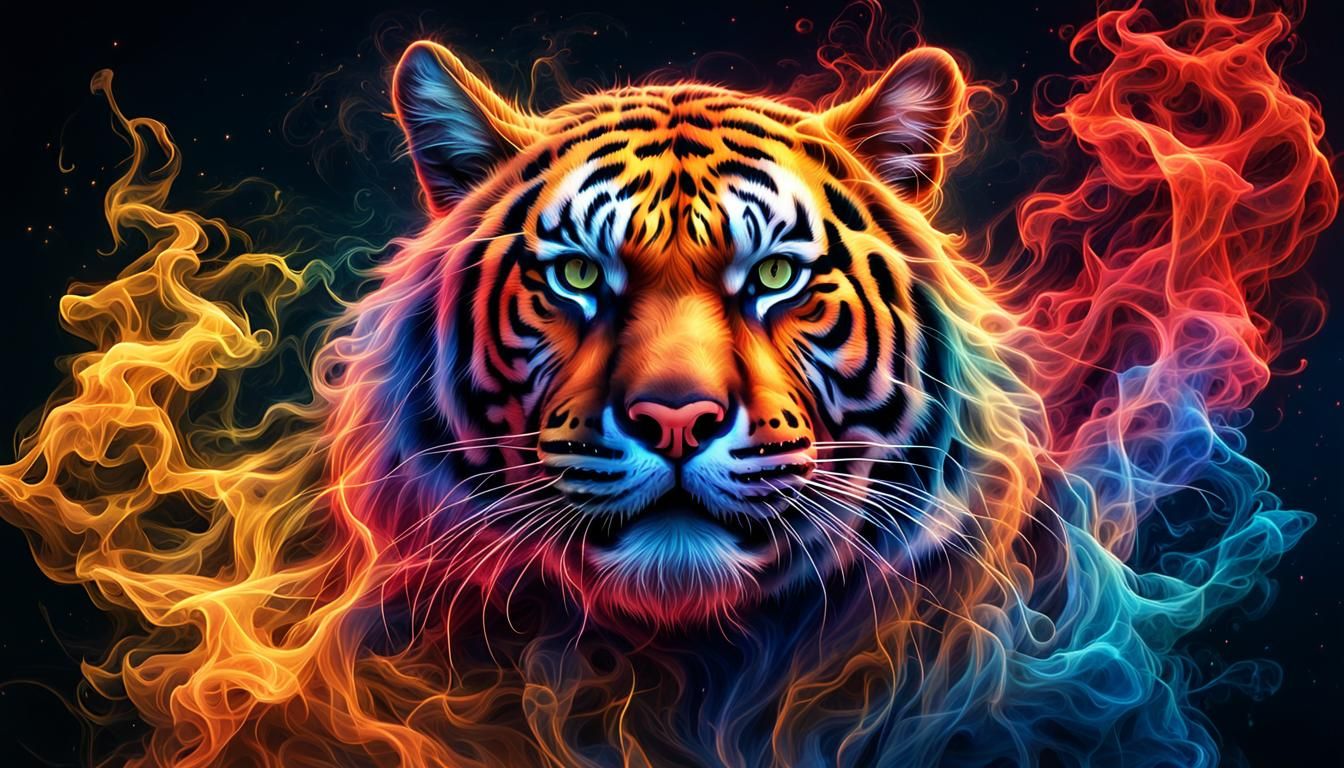 Insanely Detailed Tiger in Colored Smoke