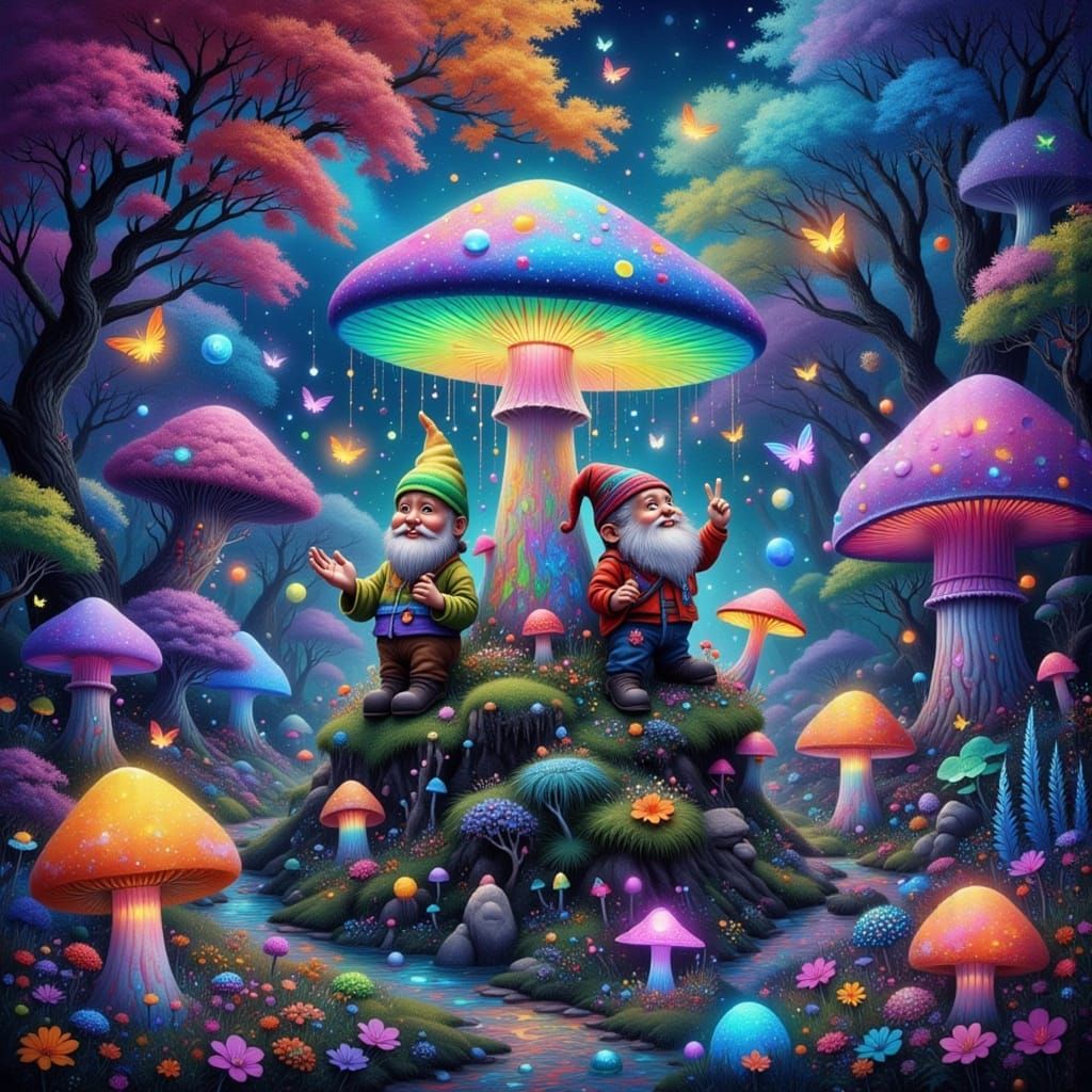Mystical Forest Gnomes and Fairies with Psychedelic Art
