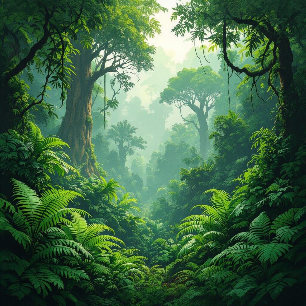 Lush Jurassic Jungle with Dense Foliage