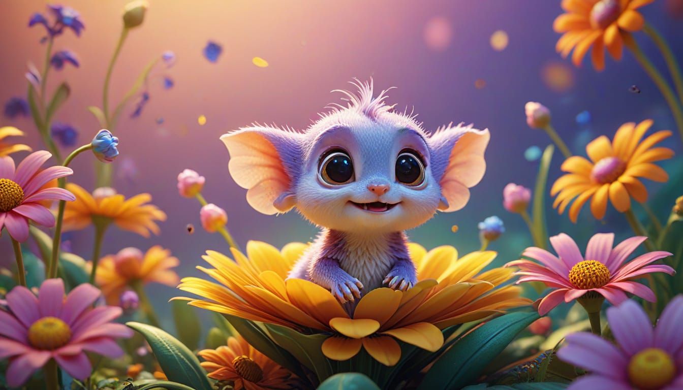 Whimsical 3D Concept Art of a Tiny Creature Inside a Flower