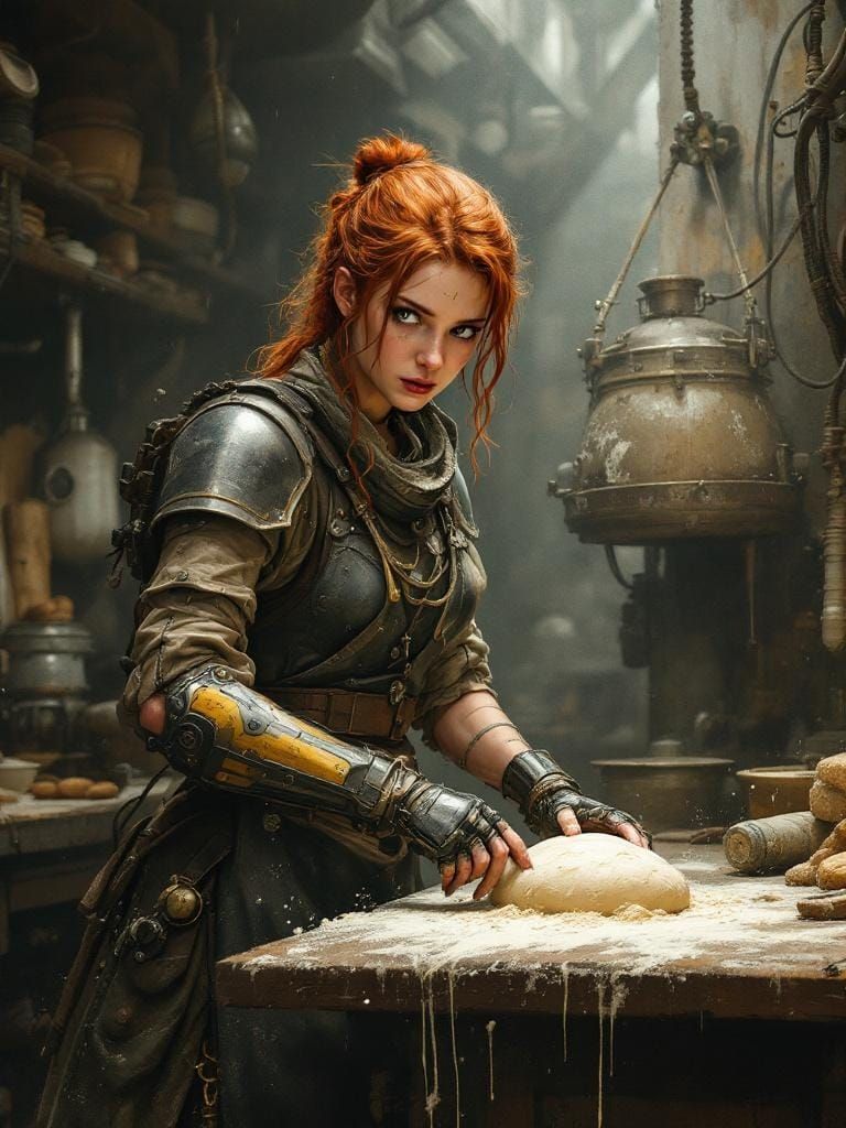 Dieselpunk Baker in an Alternate History Kitchen