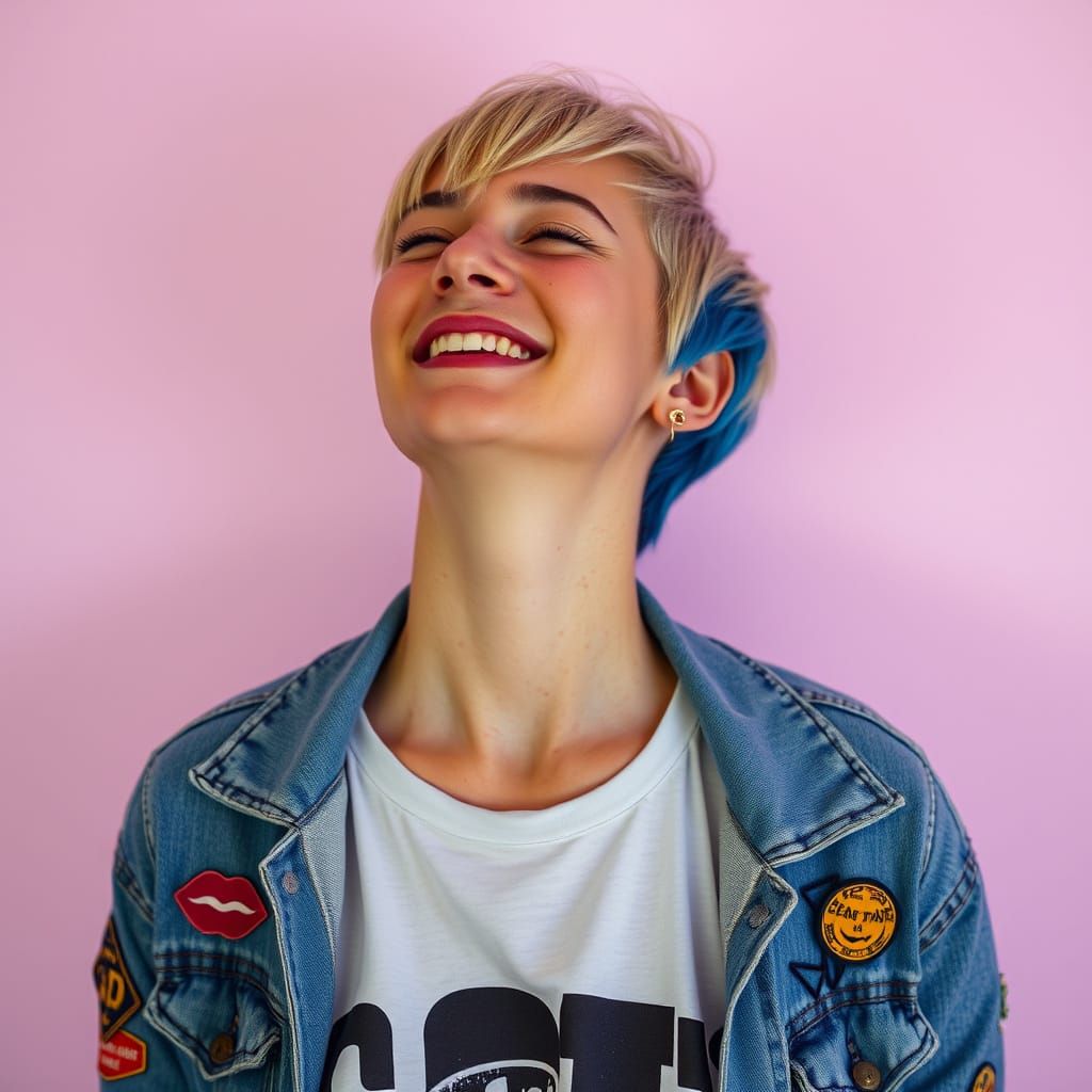 Electric Blue Haired Woman in Leibovitz-Inspired Portrait