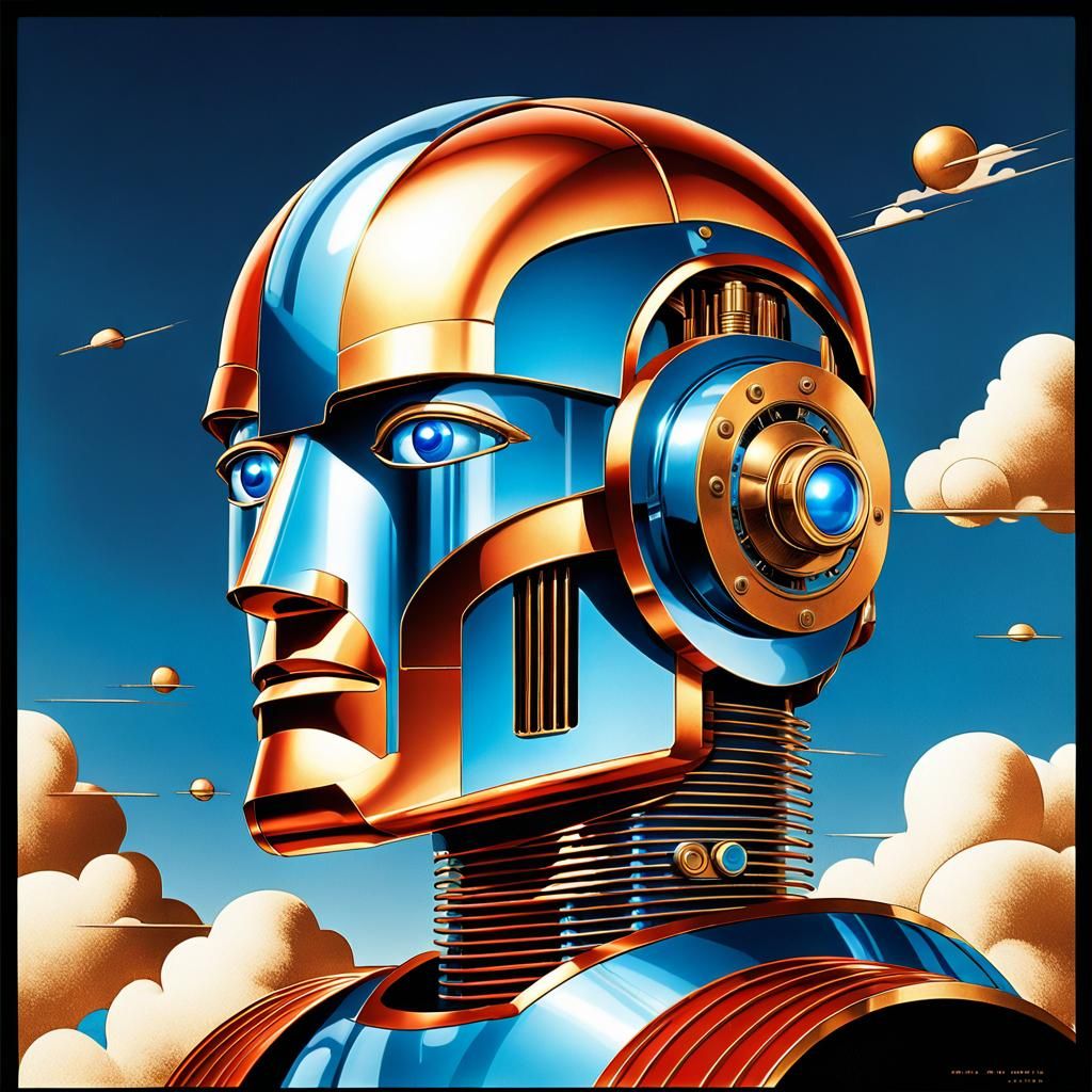 1930s Cyborg Robot Man with Art Deco Graphics