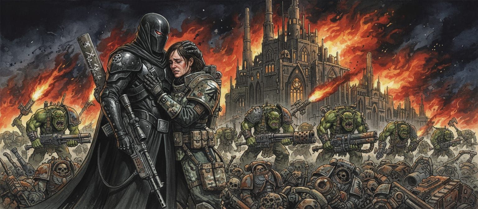 War-Torn Embrace: Cadian Scion and Vindicare Assassin
