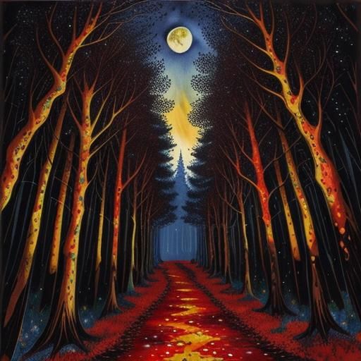 Moonlit Arabesque Forest in Impasto Alcohol Ink