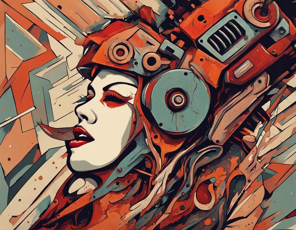 Abstract Chainsaw Tongue Woman Art