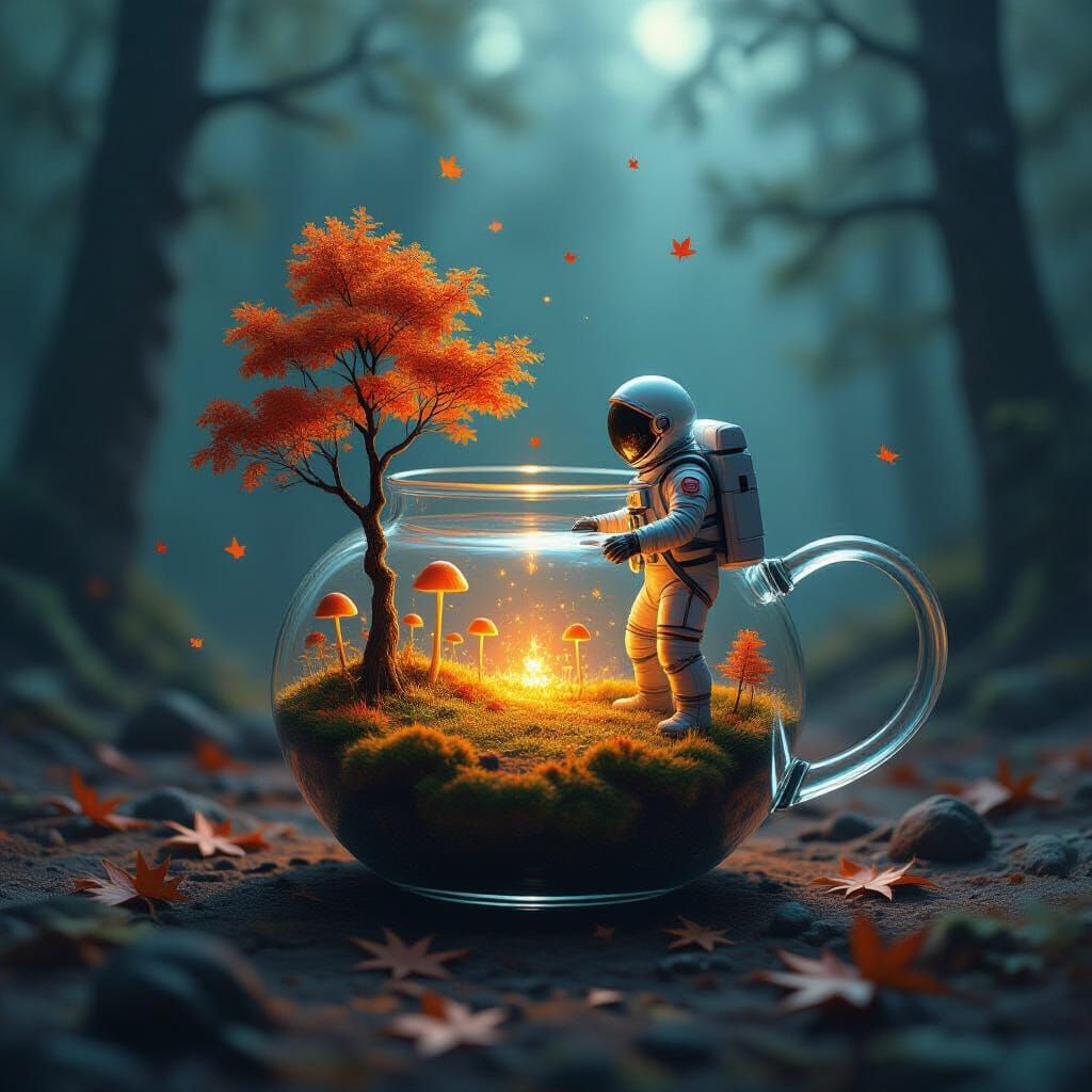Astronaut Finds Miniature Autumn Forest in Teapot on Alien P...