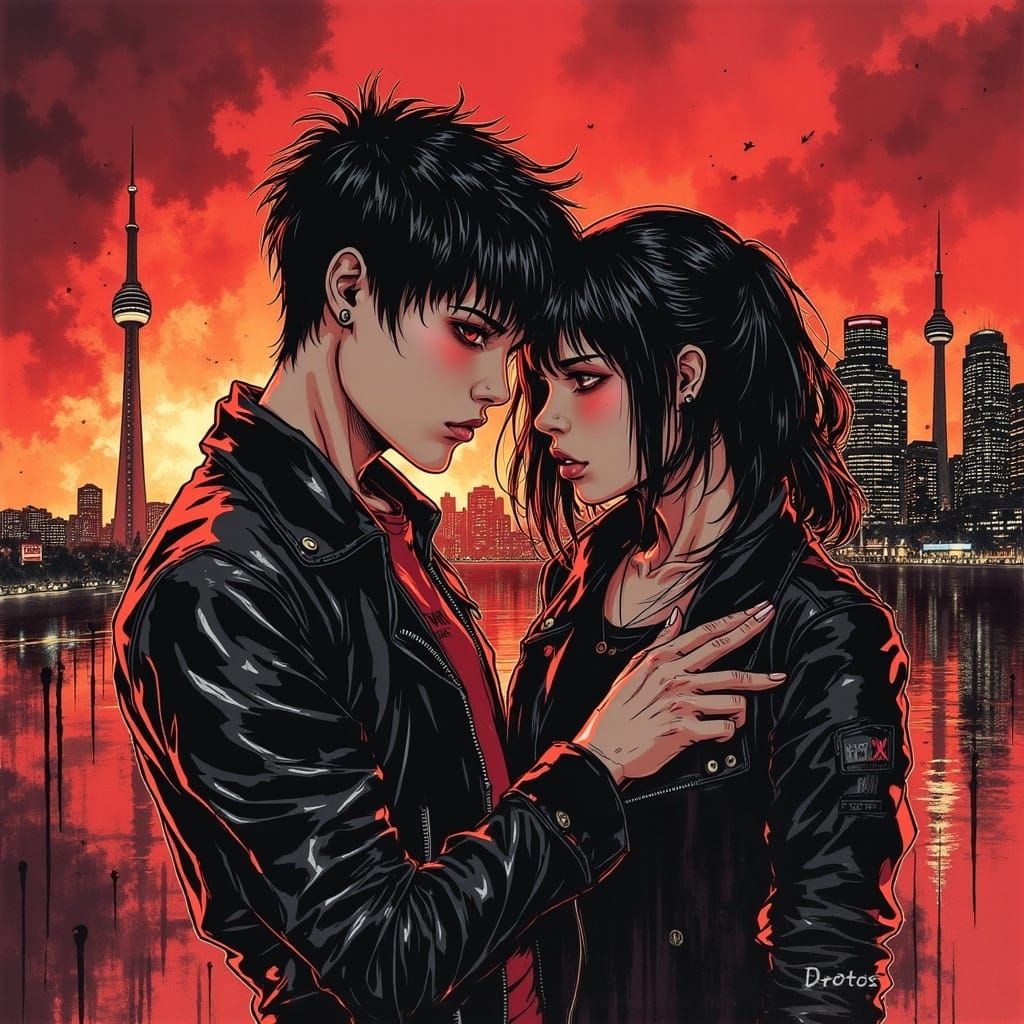 Tragic Young Lovers Stand Amidst Burning Toronto Skyline