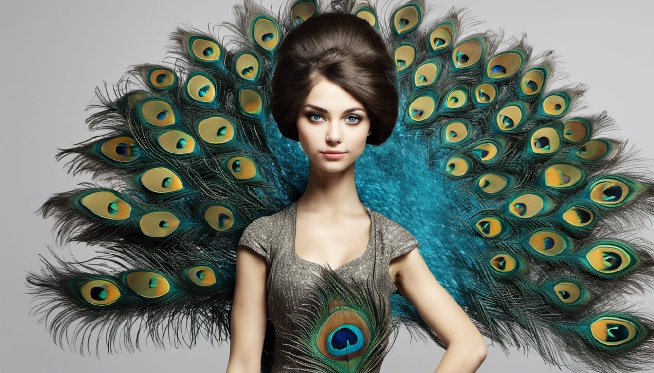 Peacock Tail Russian Girl: Digital Art