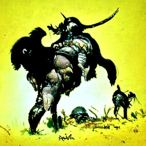 Wildebeest Gores Armored Warrior in Fantasy Art Style