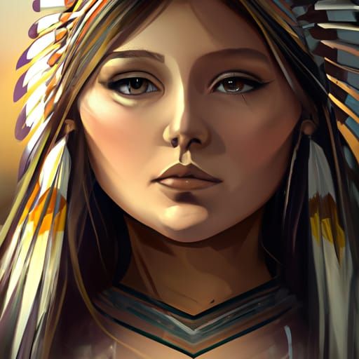 Detailed Portrait of Native American Doll, Digital Art