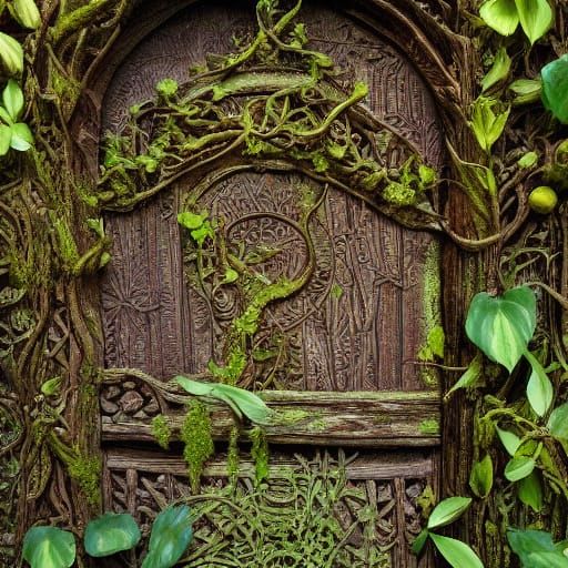 Whimsical Wooden Door in a Fantasy World