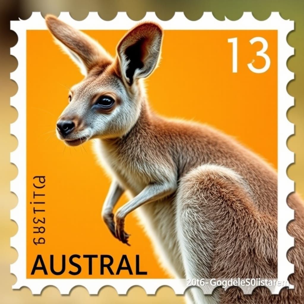 Detailed Postage Stamp of Australian Kangaroo