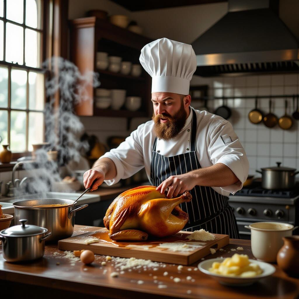 Victorian Chef Sculpts Knight Chicken in Detailed Matte Pain...