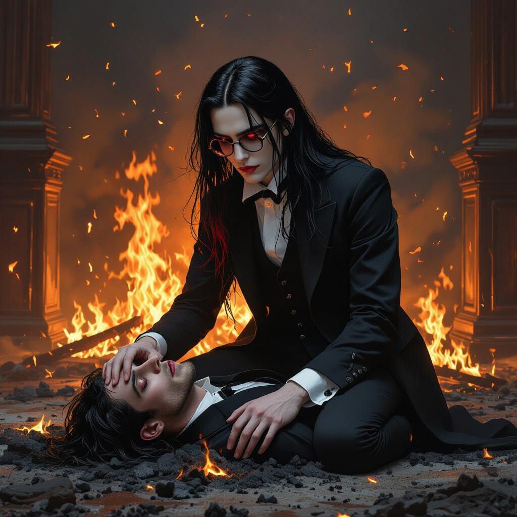 Gothic Youth Mourns Loss in Burning Mansion