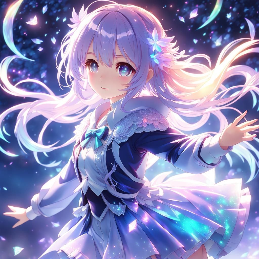 Ethereal Anime Girl in Twilight, Cel Shading Style