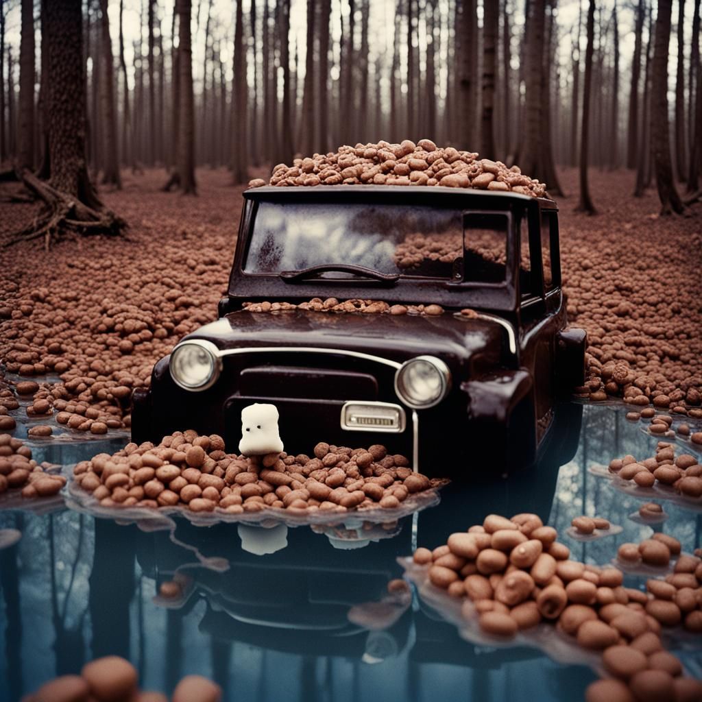 Surreal Chocolate Pool in Black Forest Cake Forest