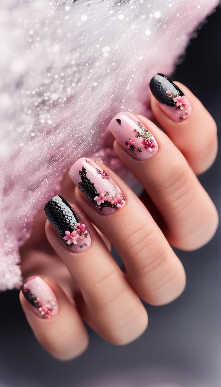 Whimsical Glitter Nail Art with Snake Pattern