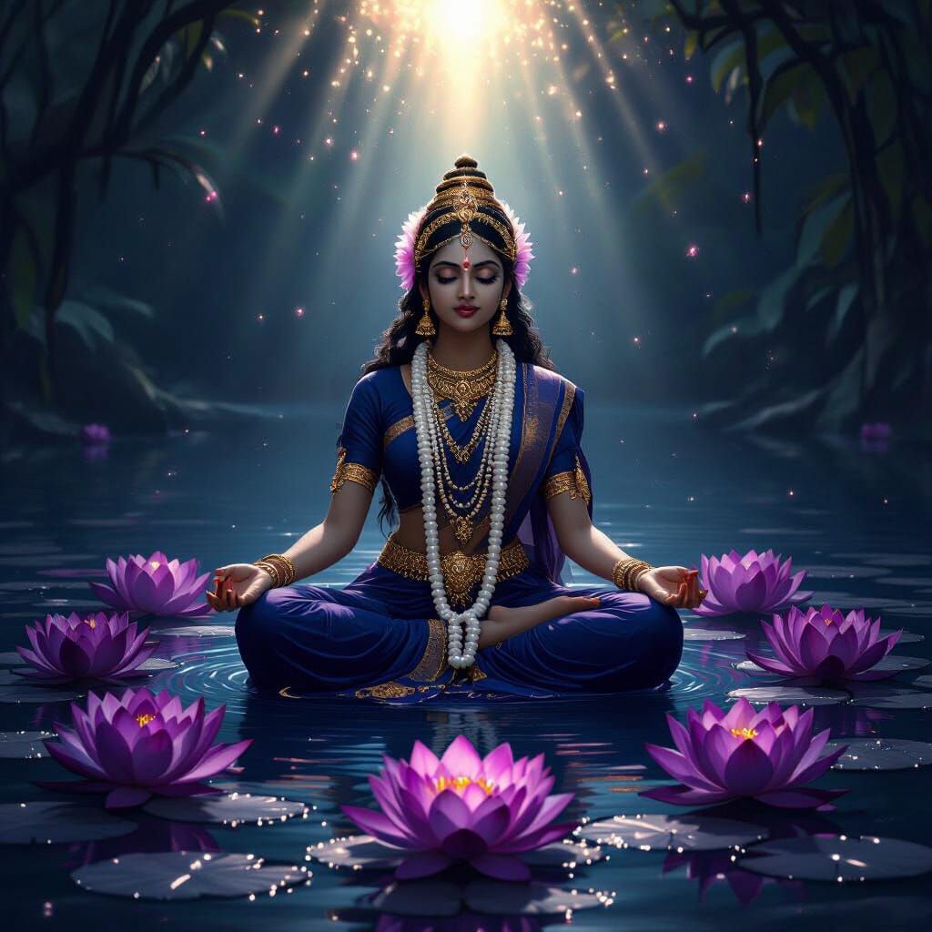 Lakshmi in Lotus Lake, Divine Art Nouveau Style