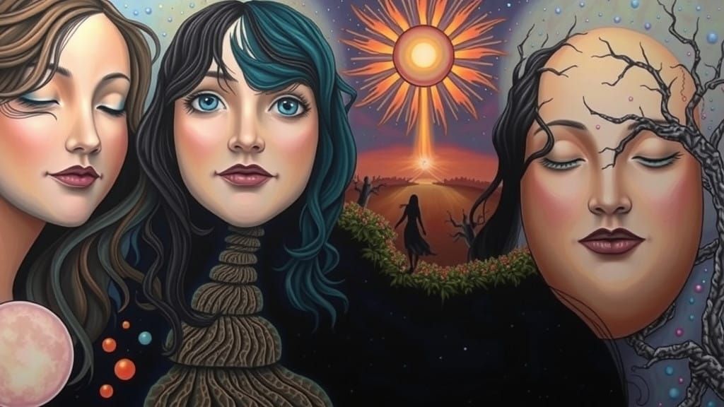 Stylized Celestial Journey in Mysterious Night Sky