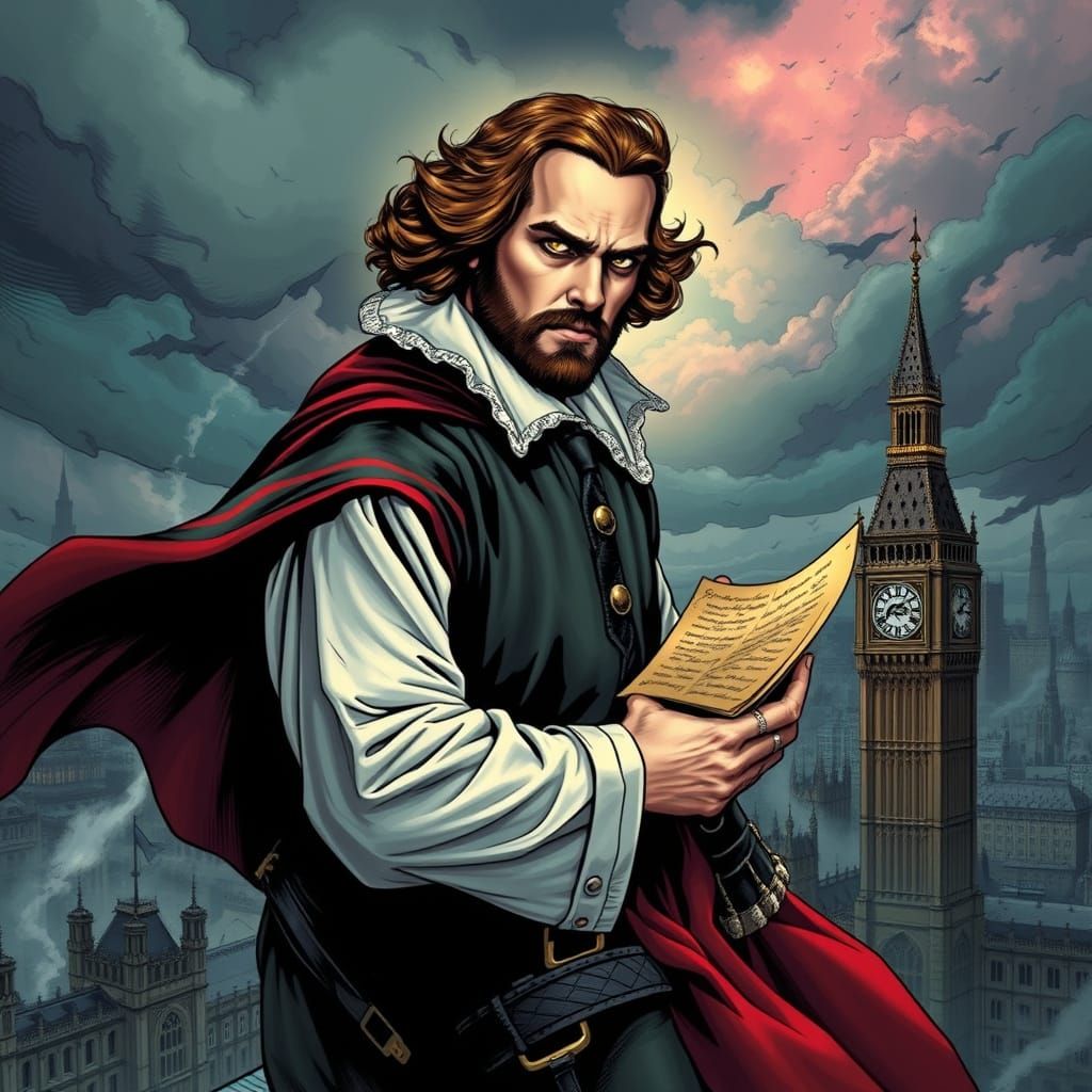Shakespeare as Supervillain in Comic Book Style