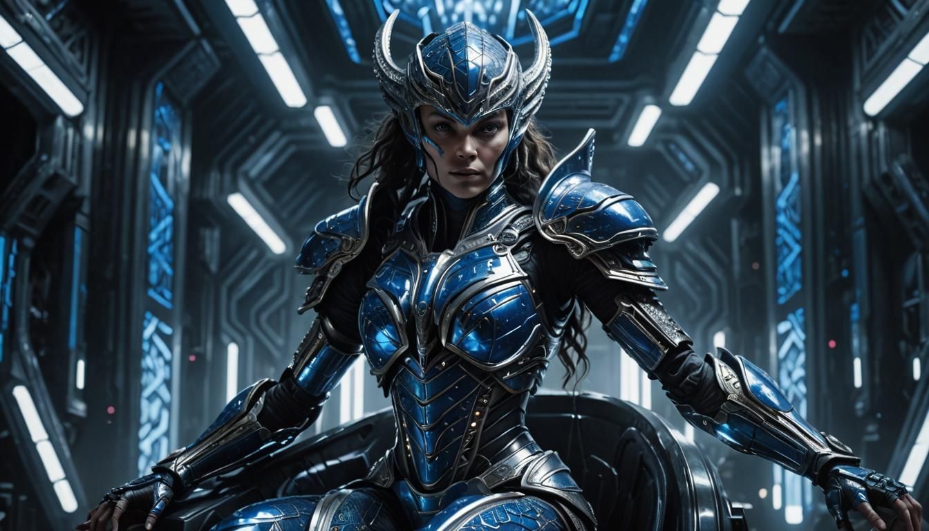 Alien Queen in Metallic Armor, Hyper-Realistic Sci-Fi