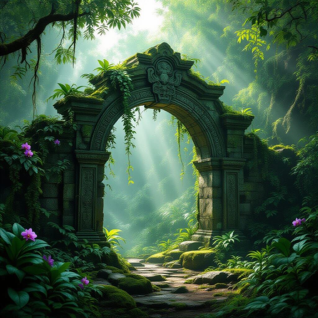 Ancient Jungle Archway in Misty Light