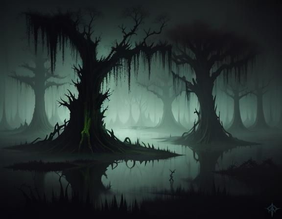 Bullywug in Ominous Swamp: Dark Fantasy Art