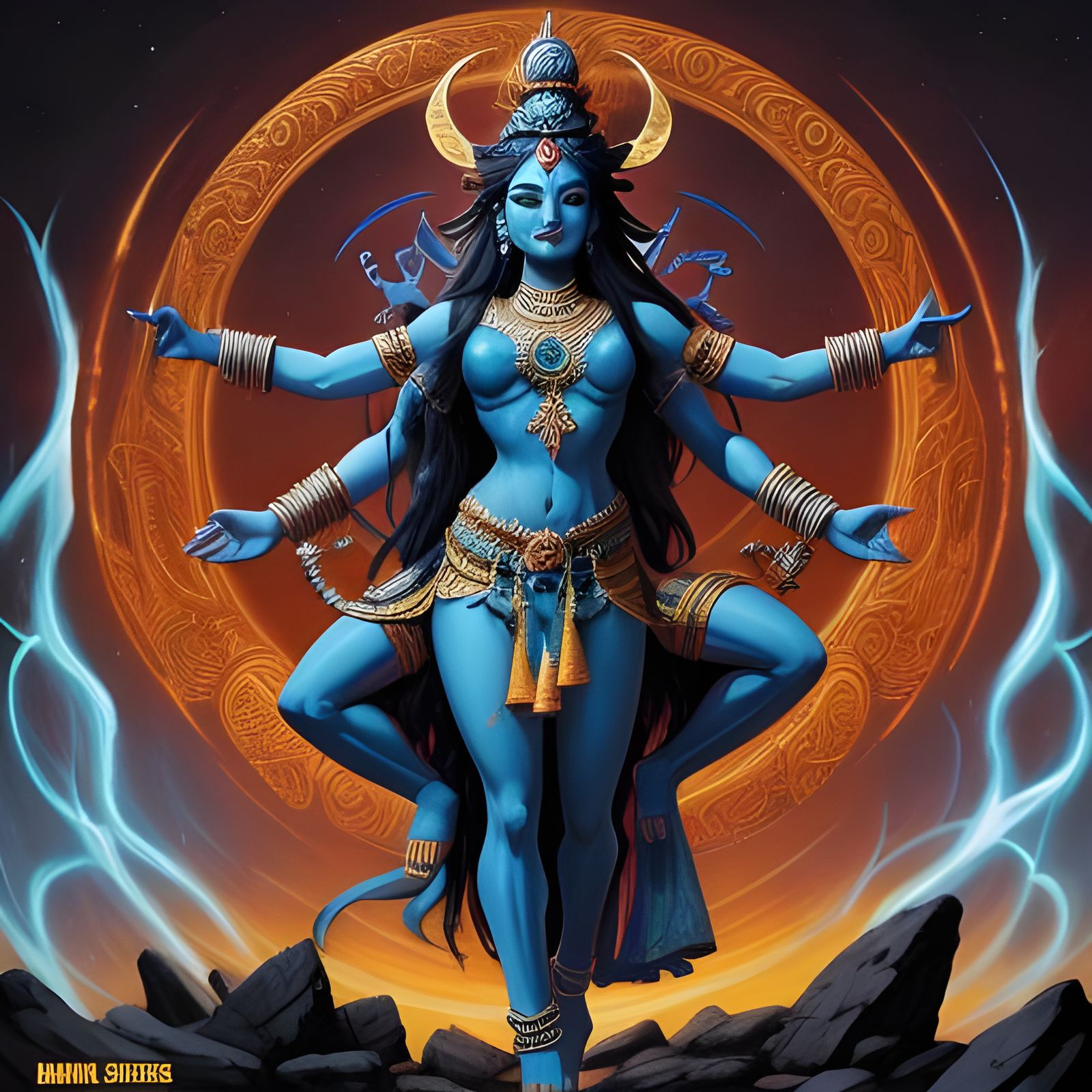Shiva Hindu Goddess in Comic Book Art Style