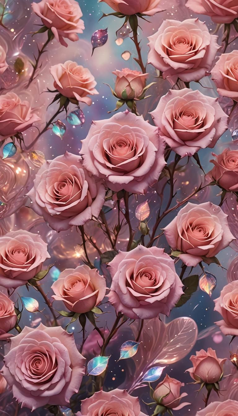 Cosmic Heart Roses in Surreal Astral Style