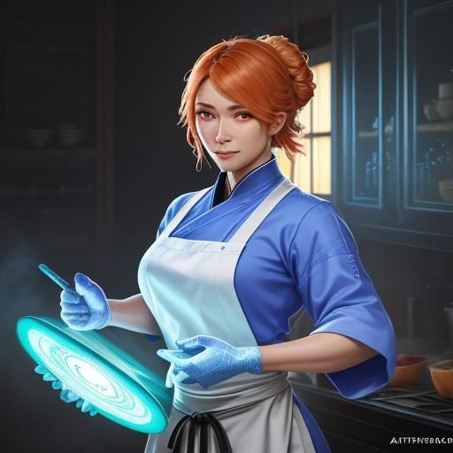 Smiling Sushi Chef Concept Art in Neon Colors