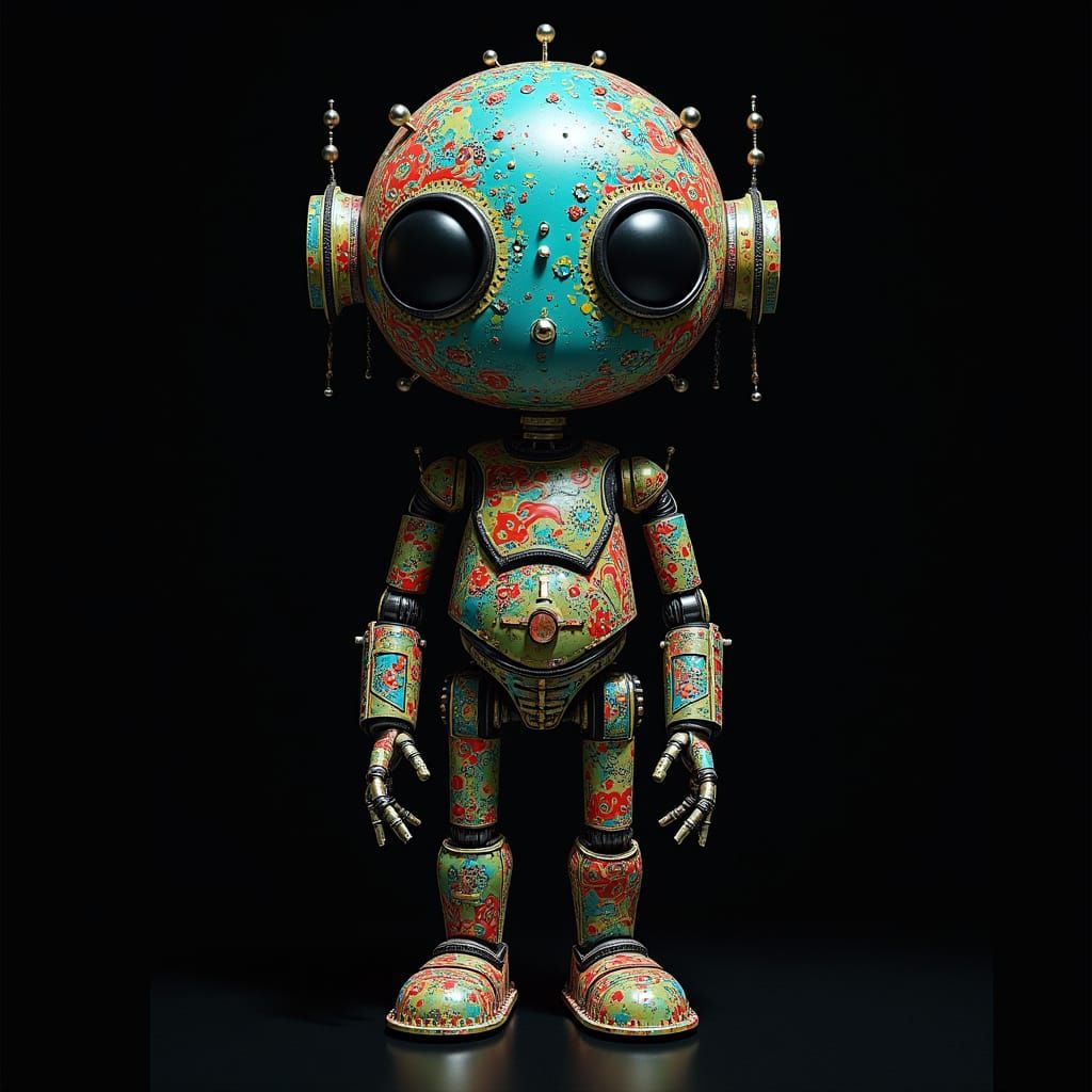 Robotic Figure in Surrealist Kinetic Manga Style