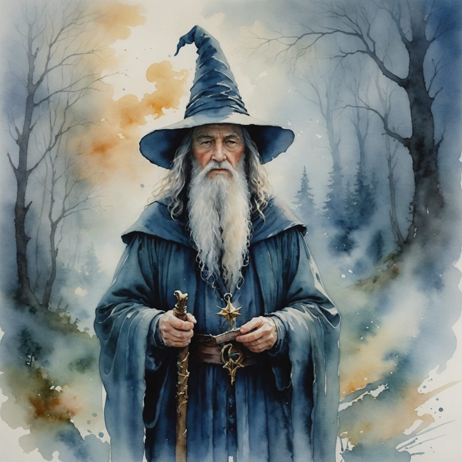 Ethereal Misty Forest Watercolor Painting