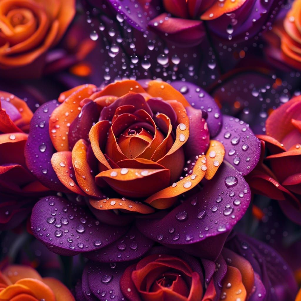 Dew-Kissed Purple Roses in Autumnal Splendor