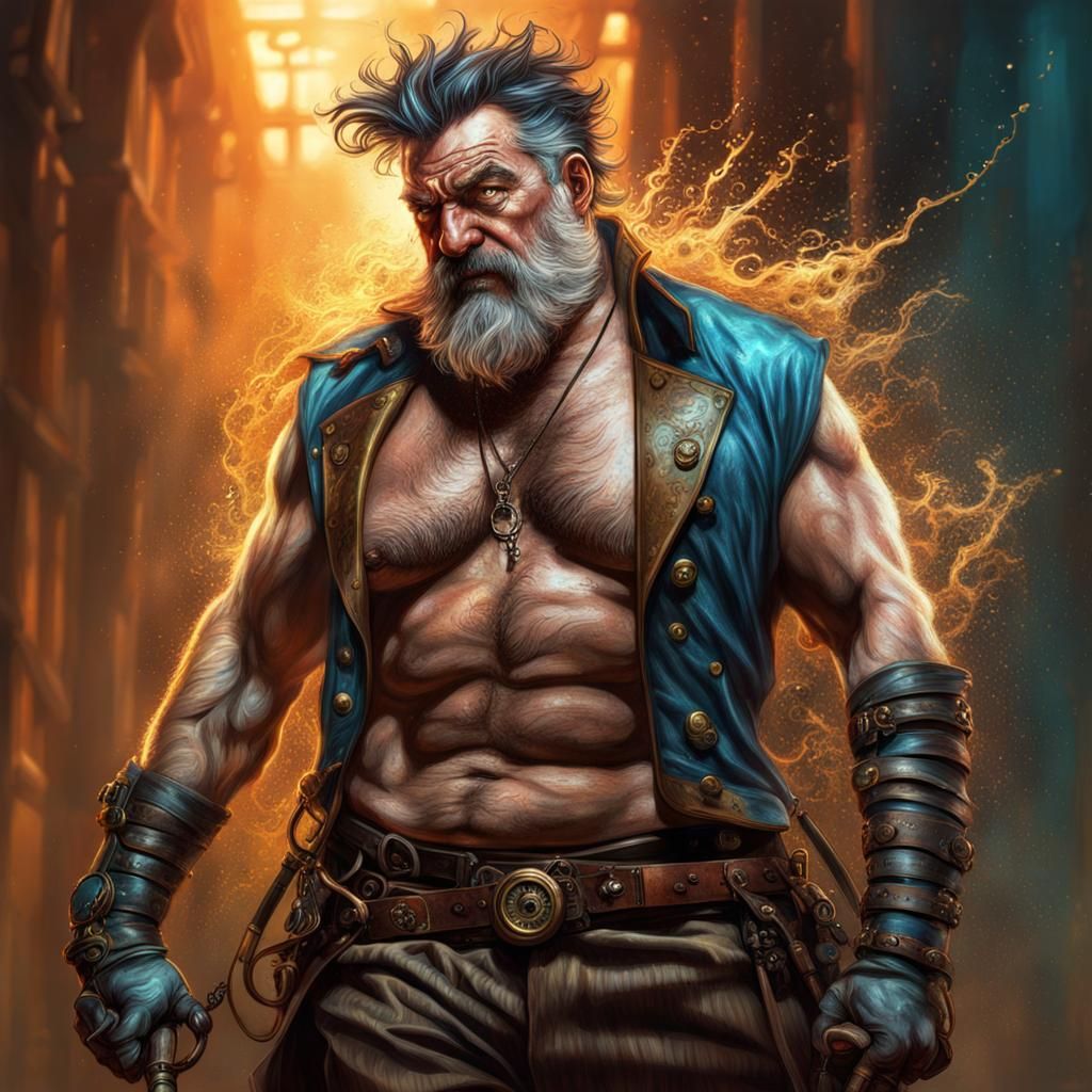 Steampunk Flogger: Hyperrealistic Portrait of a Mature Man