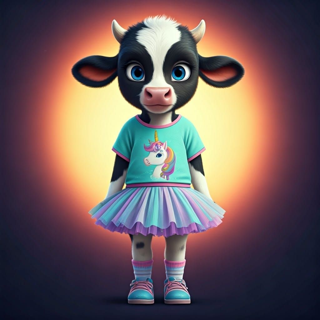 Whimsical Calf in Vibrant Tutu and Hearts