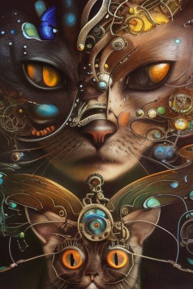 Cat Earth Elemental Steampunk Portrait in Fantasycore Art
