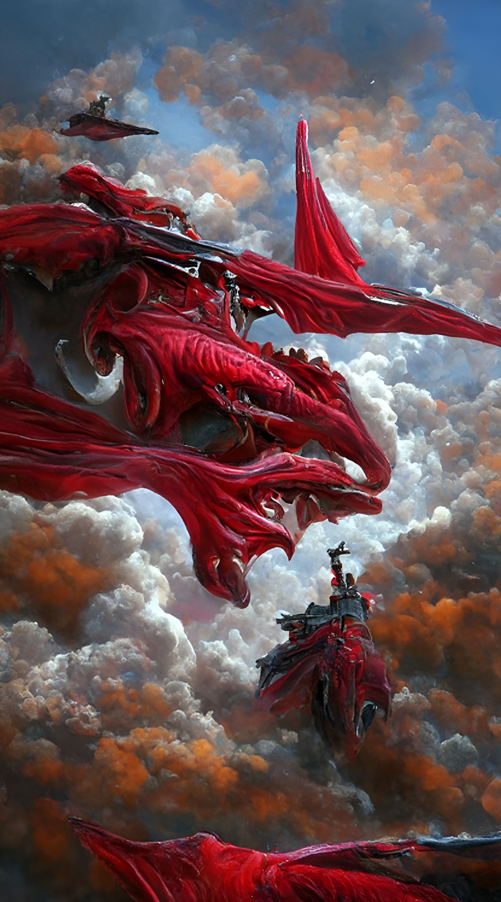 Hyperdetailed Red Dragon Soaring Through the Clouds