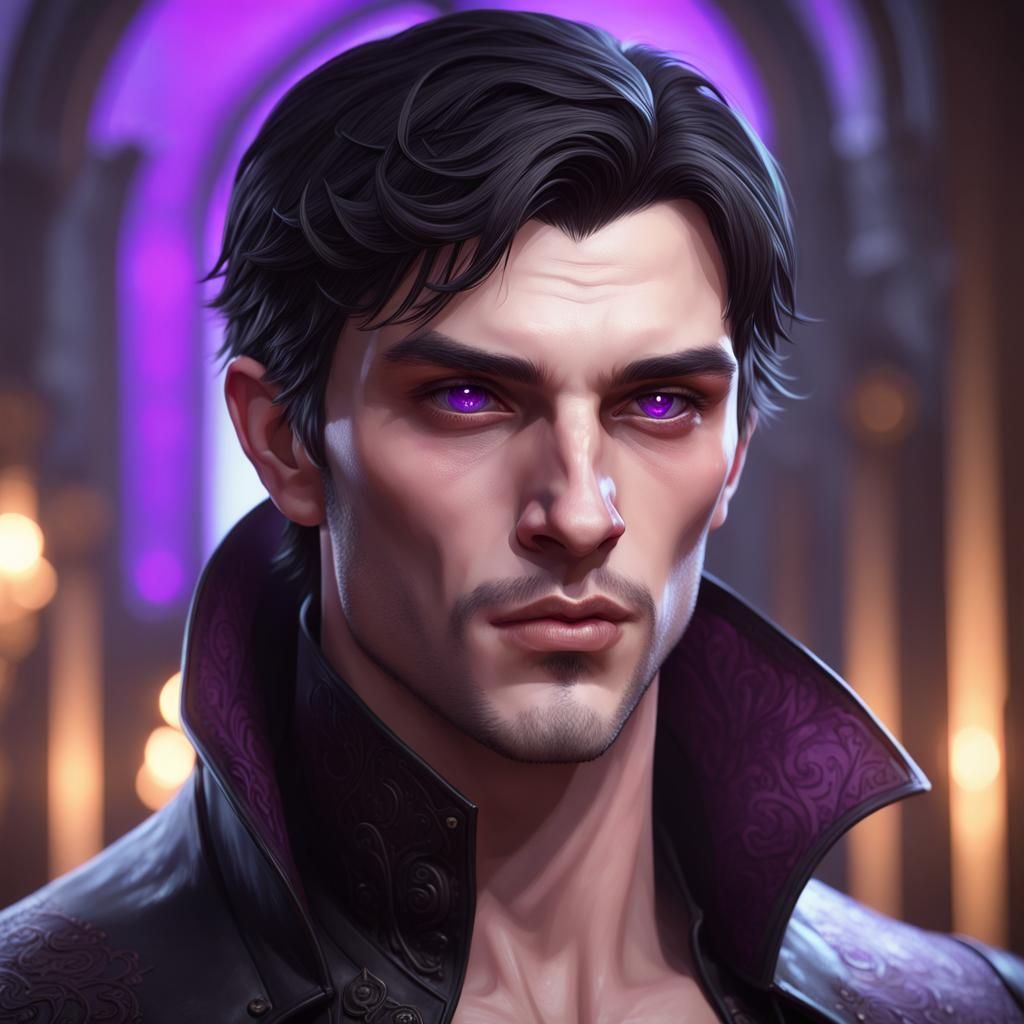 Vampire Portrait with Violet Eyes, Hyperdetailed Art