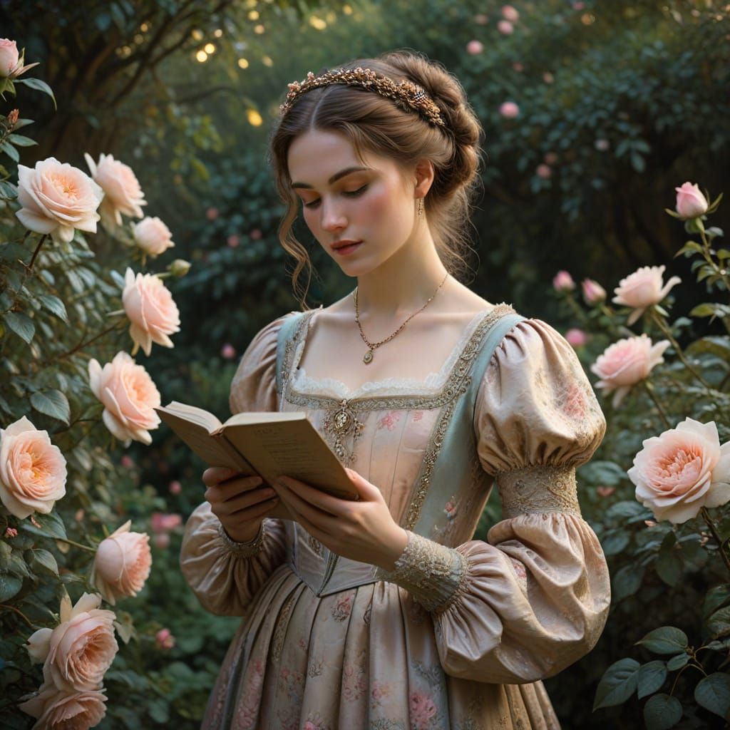 Elegant Lady in a Moonlit Garden