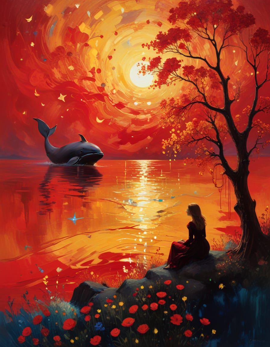 Dreamlike Cosmic Whale in a Whimsical Surrealist Painting