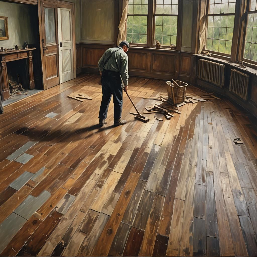 Wood Floor Refinishers in Expressive Impressionist Realism