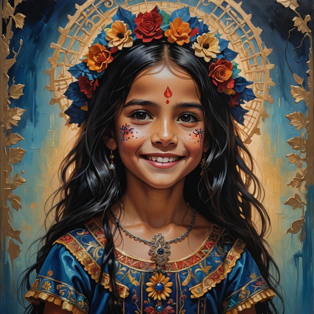 Hispanic Girl as Catrina: Vibrant Oil Painting Portrait