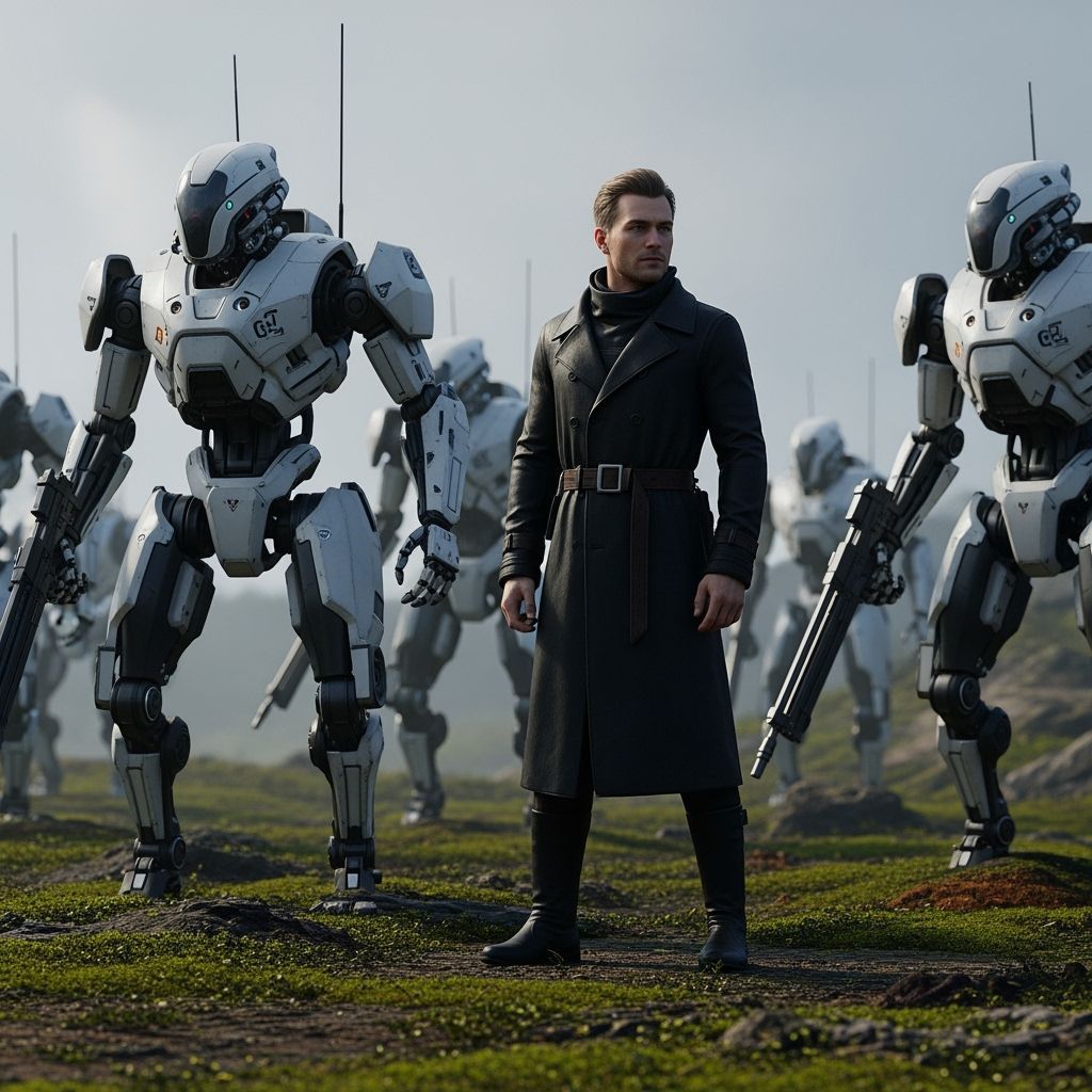 Futuristic Robot Squad in Sleek White Armor