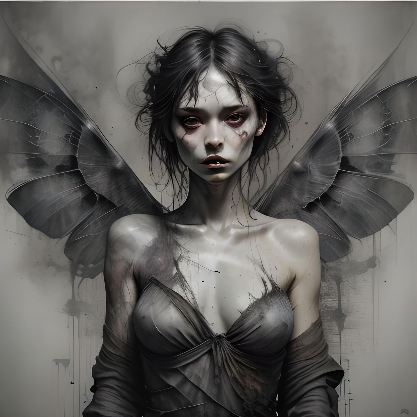 Fallen Angel Beauty in Ink, Violet and Blue