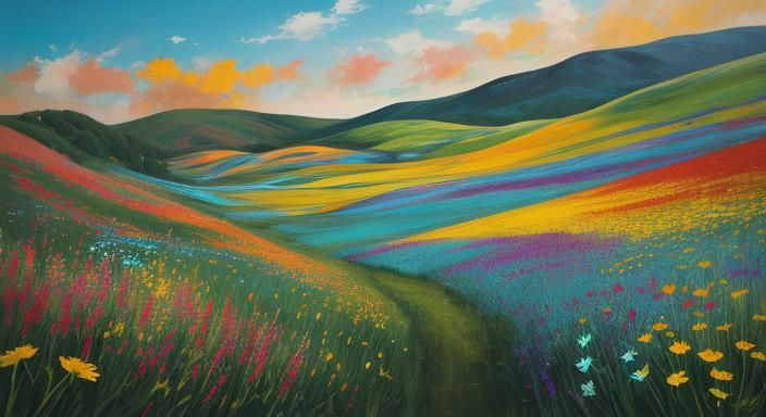 Abstract Meadow Painting in Orphism Style